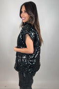 Black Sequin Puff Vest