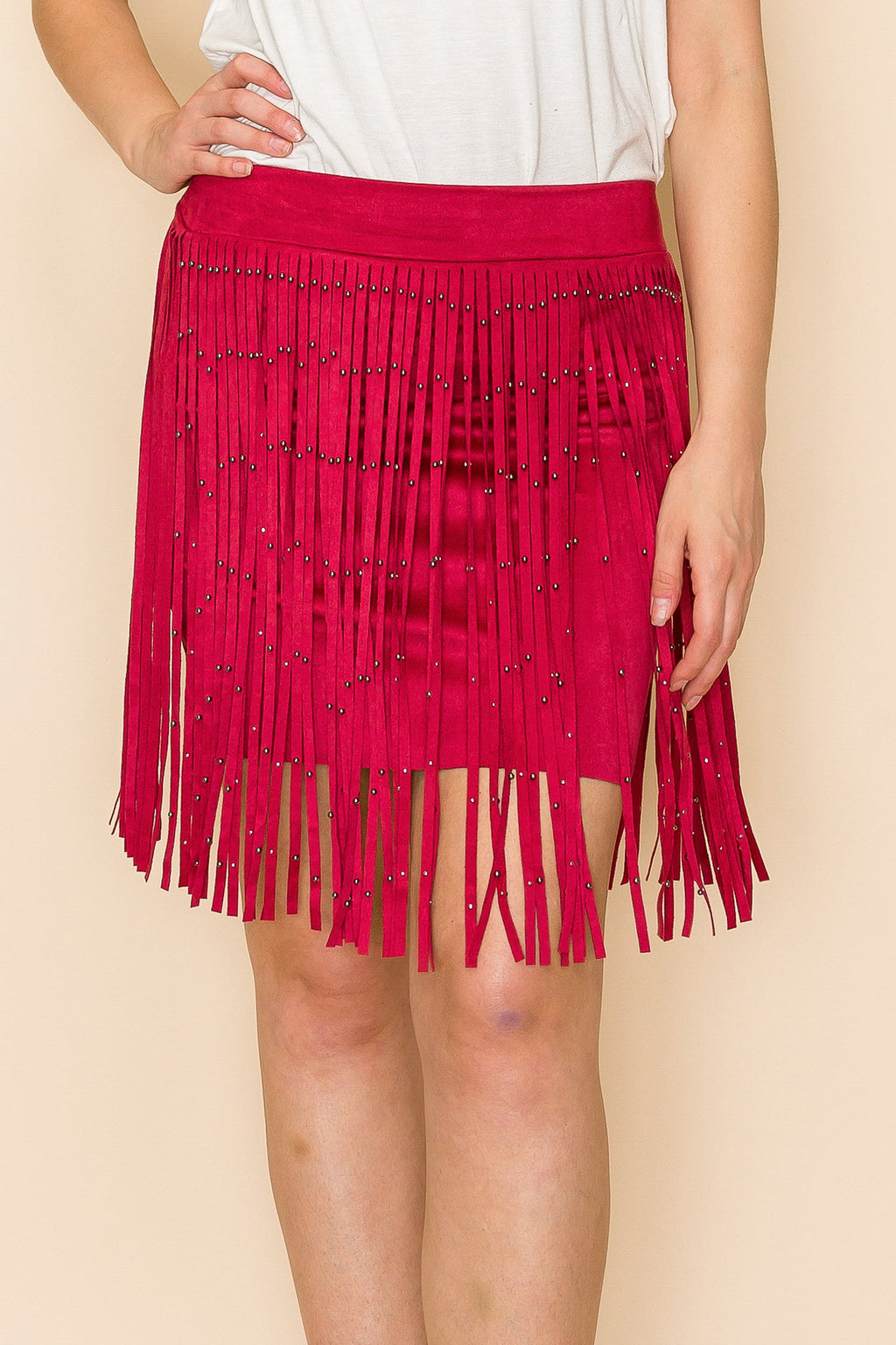 Brick Studded Fringe Suede Skirt