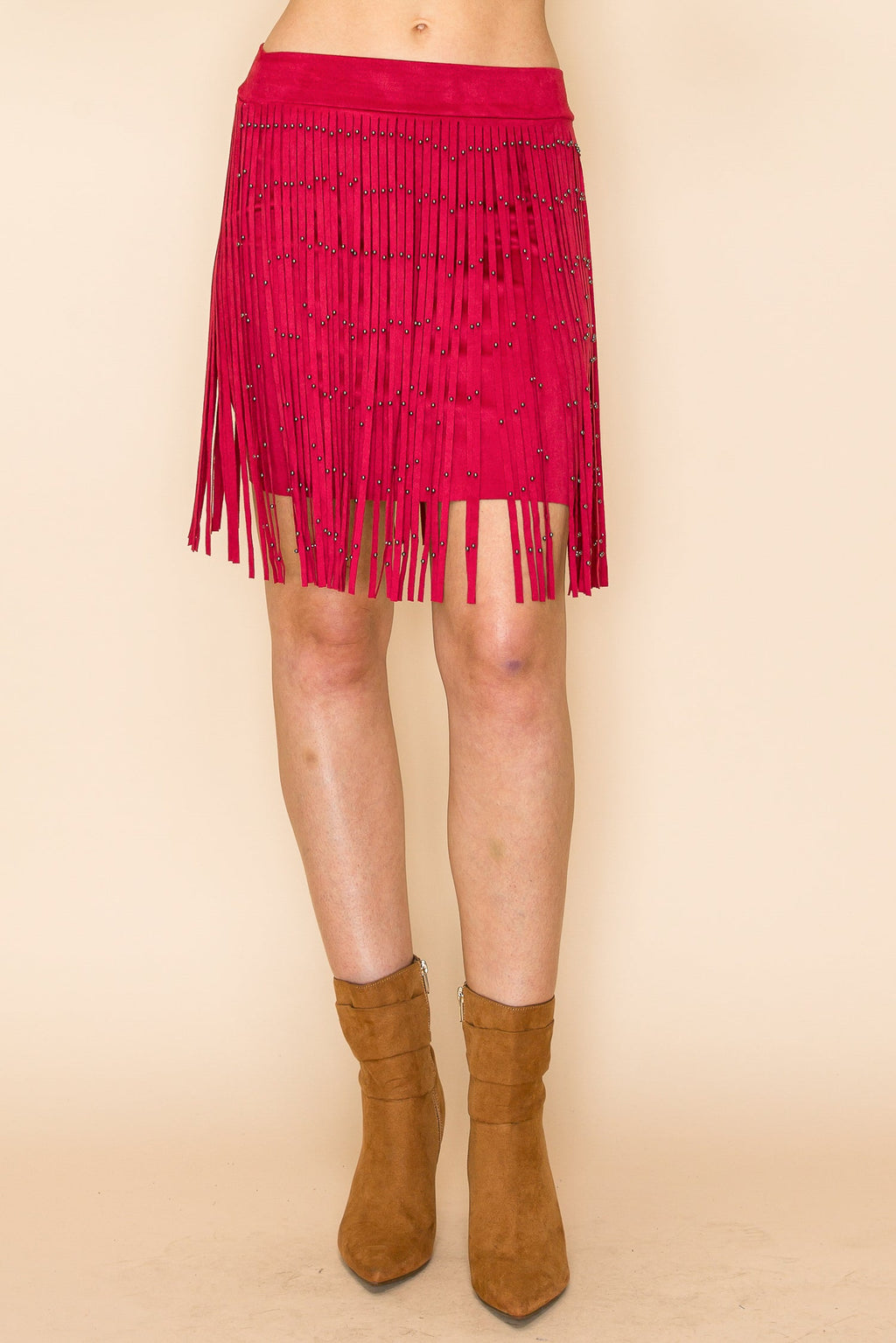 Brick Studded Fringe Suede Skirt
