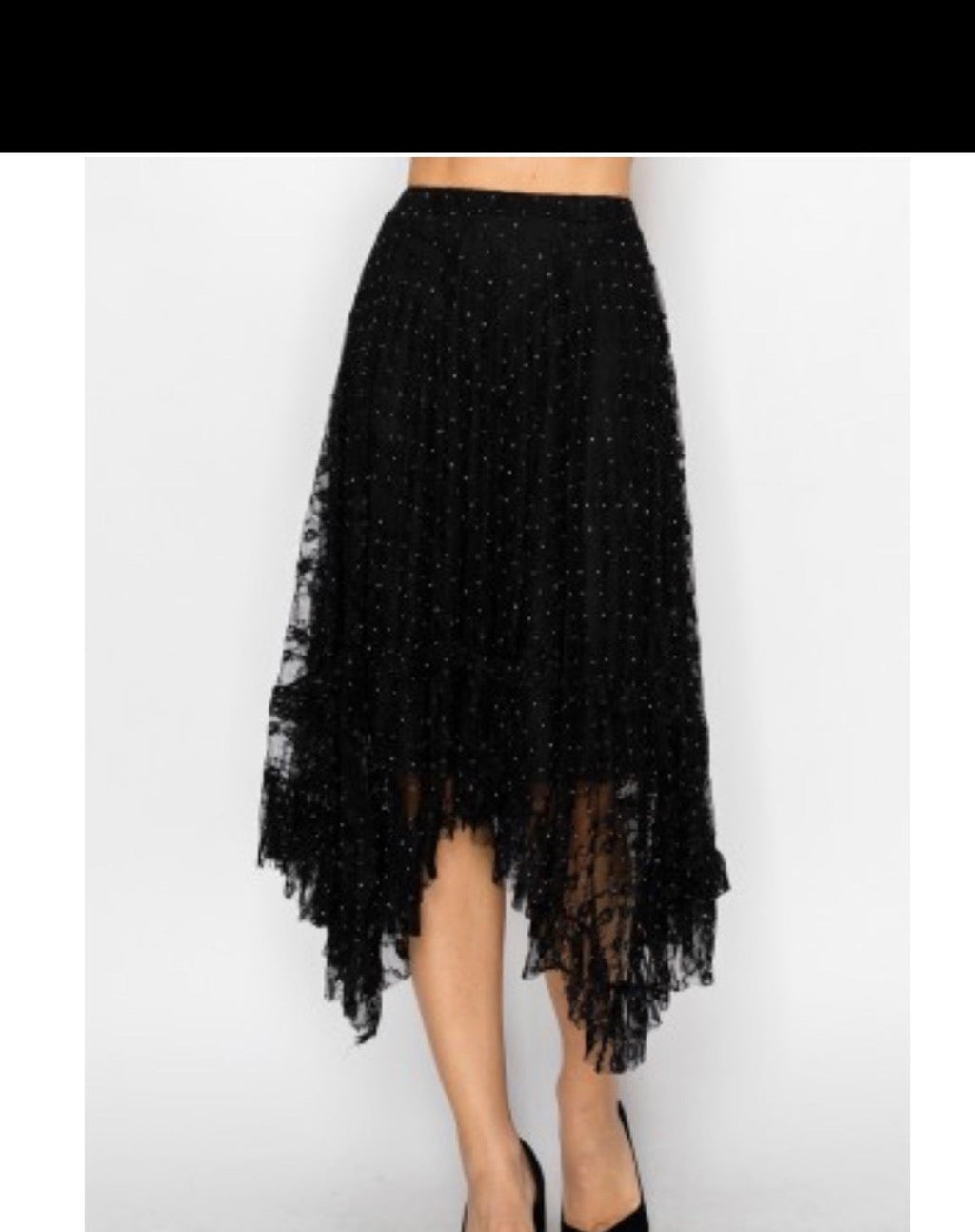 Black Sparkly Tiered All-Lace Skirt