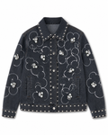 Black Crystal Flower Embellished Denim Jacket