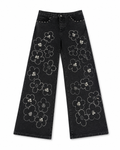 Black Embellished Floral Wide Leg Jeans