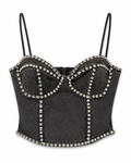 Black Crystal Embellished Corset Top