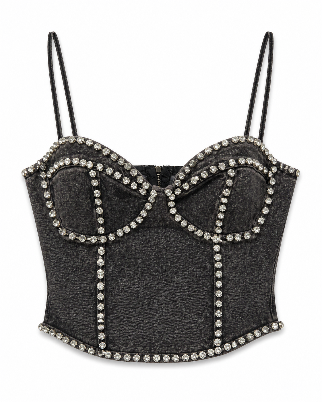 Black Crystal Embellished Corset Top