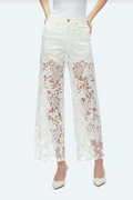 Bayeas White High Rise Wide Leg Lace Embellished Jeans
