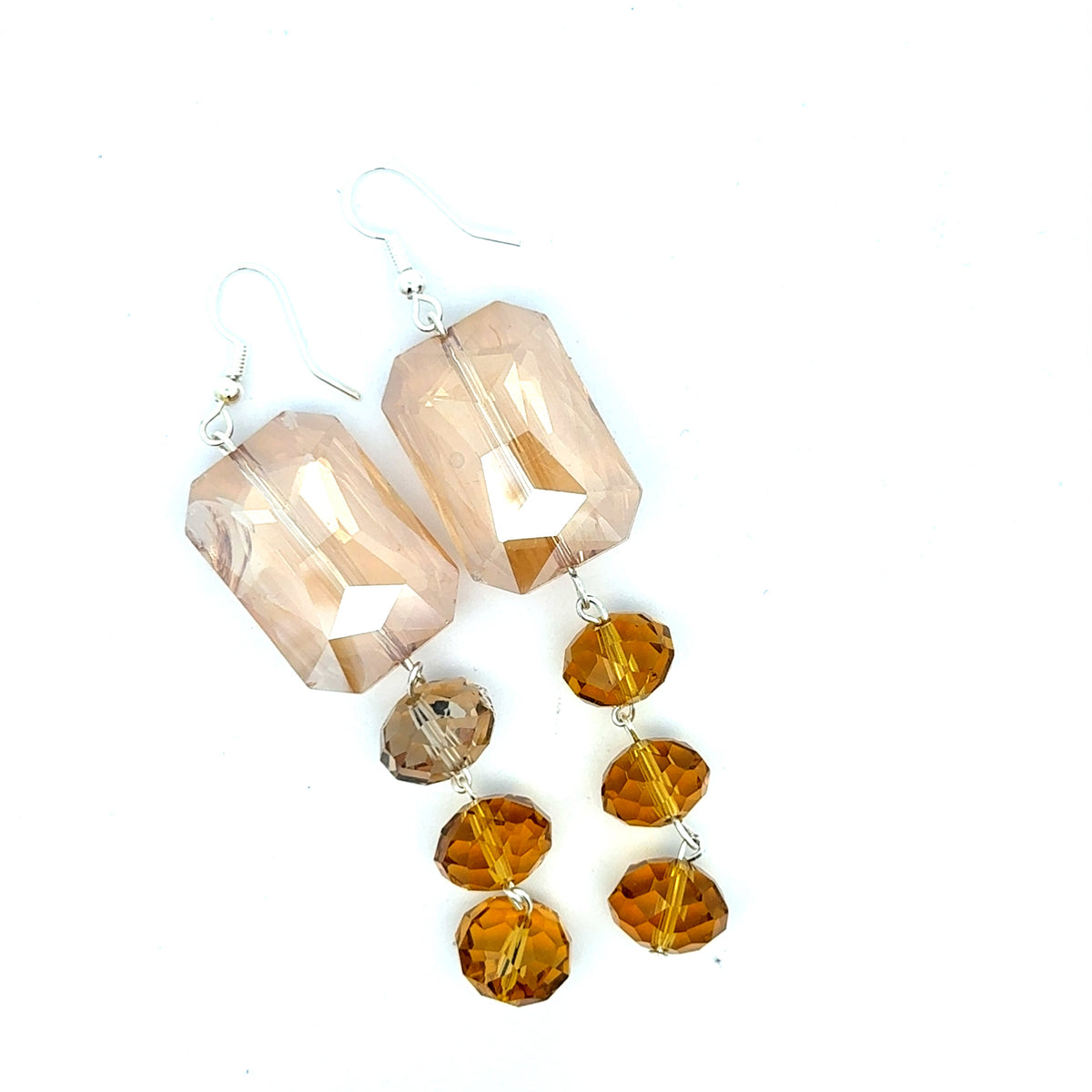 Champagne Rectangle Dangle Crystal Earrings