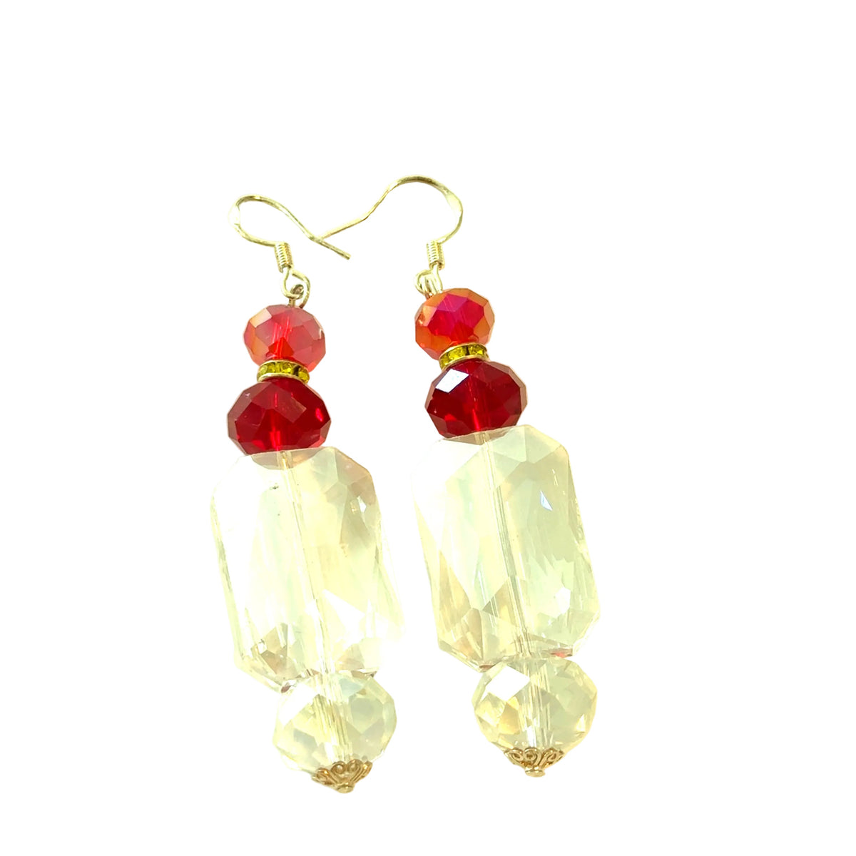 Clear & Red Rectangle Drop Earring
