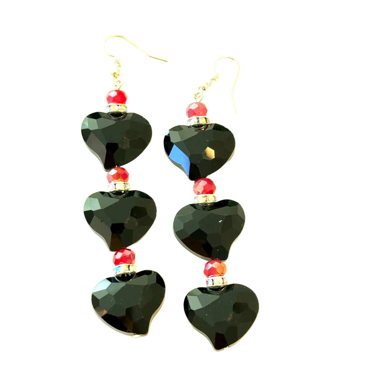 Black & Red Heart Drop Earrings