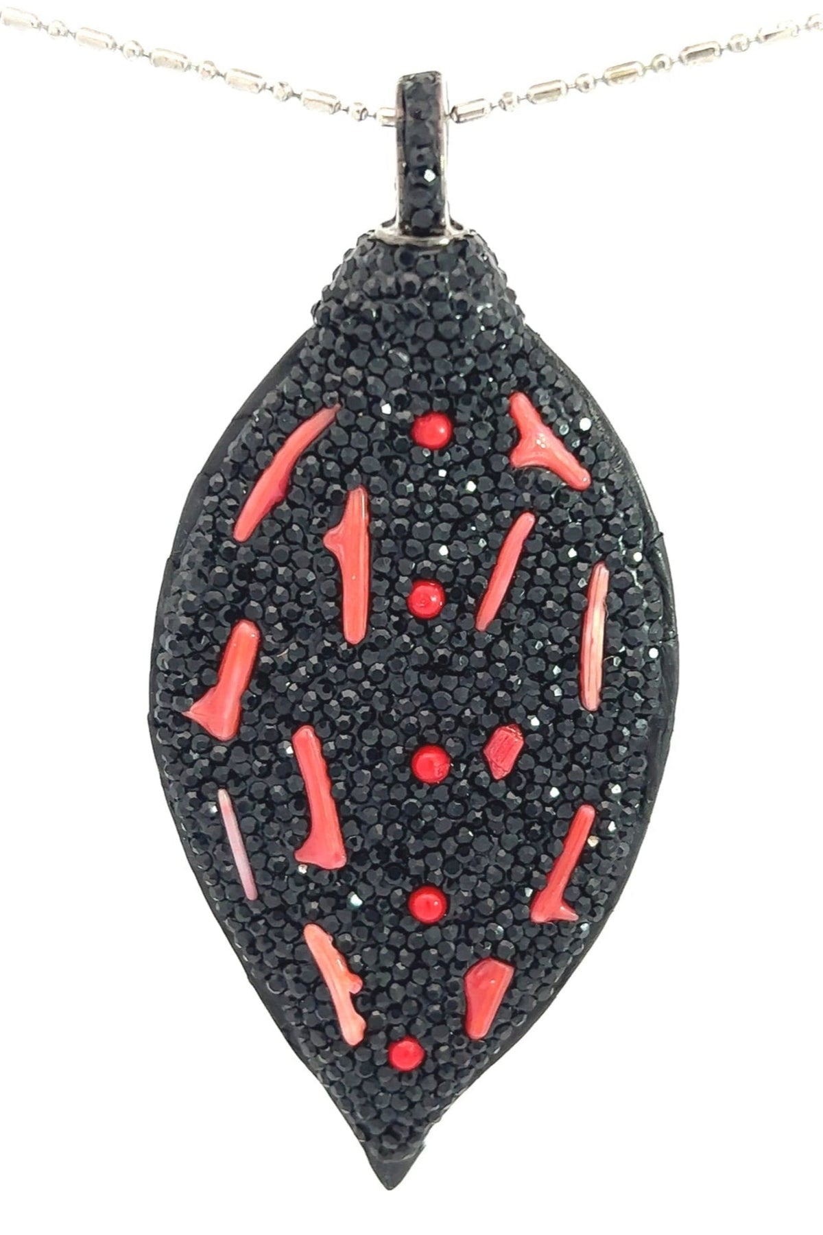 Black & Red Gemstone & Leather Pendant