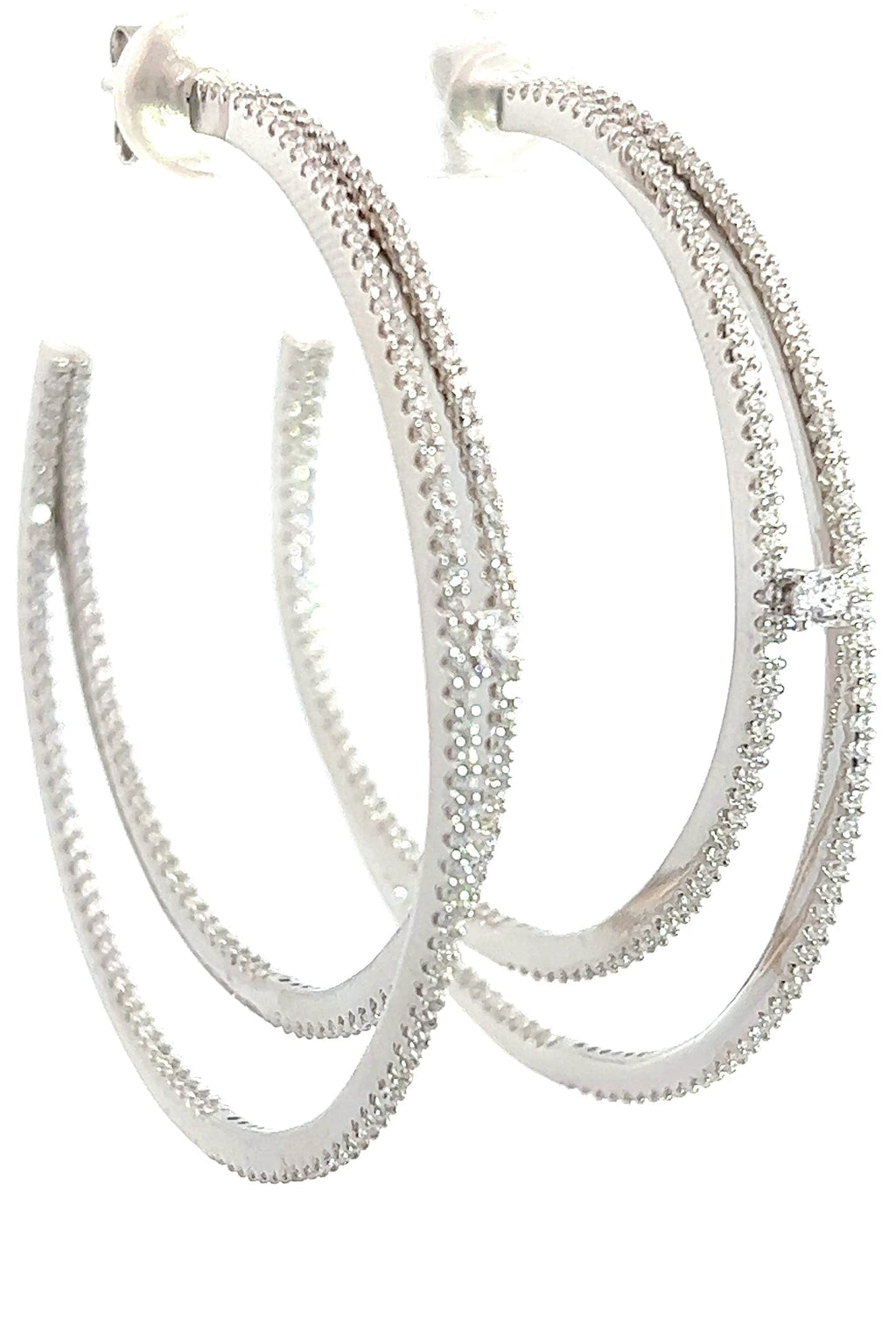 Crystal CZ Sterling Silver Double Hoop Earring