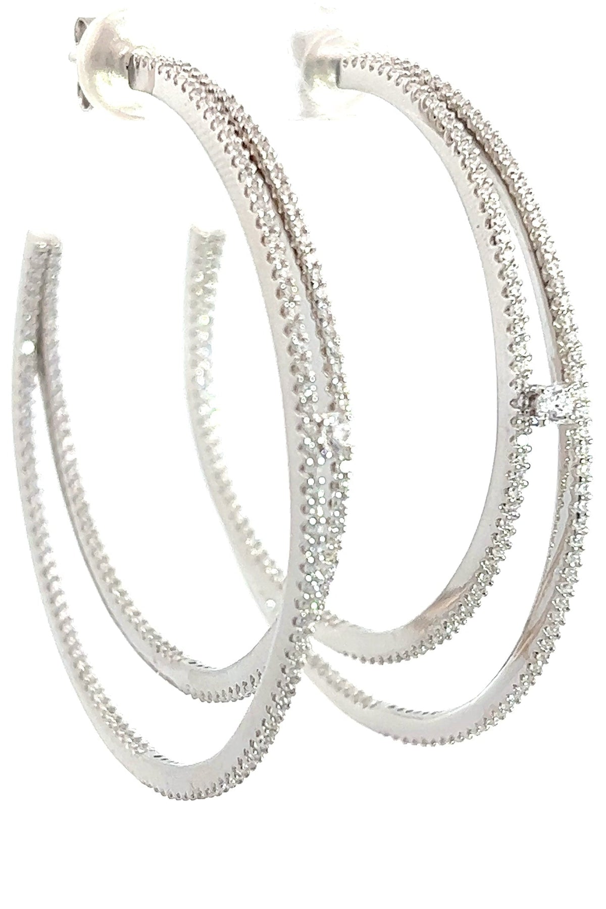 Crystal CZ Sterling Silver Double Hoop Earring