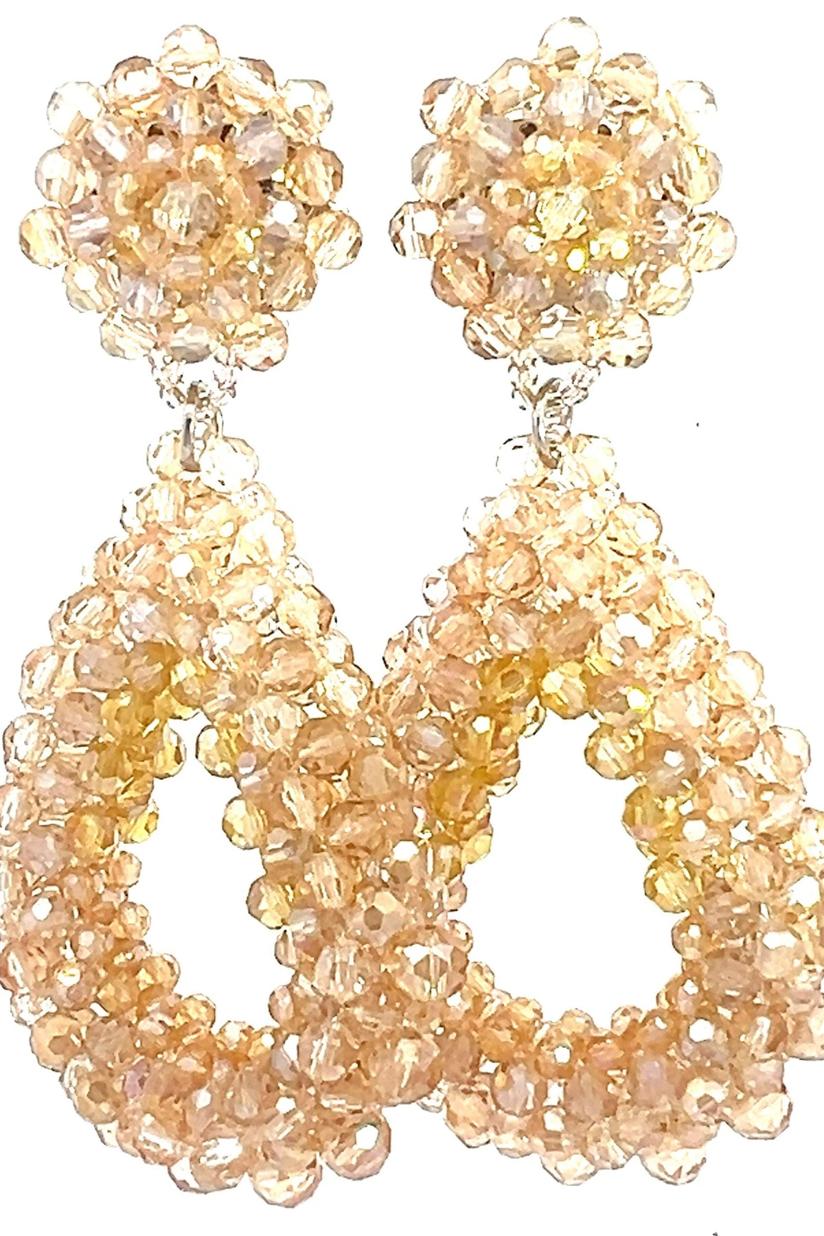 Champagne Crystal Teardrop Statement Clip On Earring