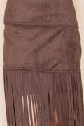Chocolate Studded Tiered Fringe Suede Skirt