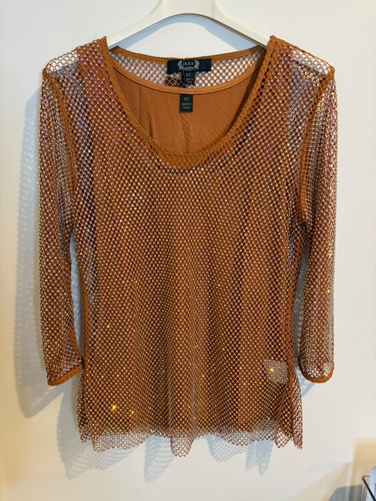 Copper Sparkle Mesh Embellished Top with Tank