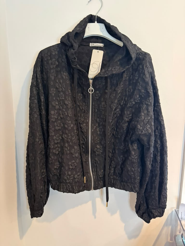 Black Cropped Floral Texture Jacket