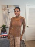 Copper Sparkle Mesh Embellished Top with Tank