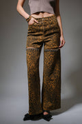 Blue B Dark Leopard Print Cut-Out Rhinestone Jeans