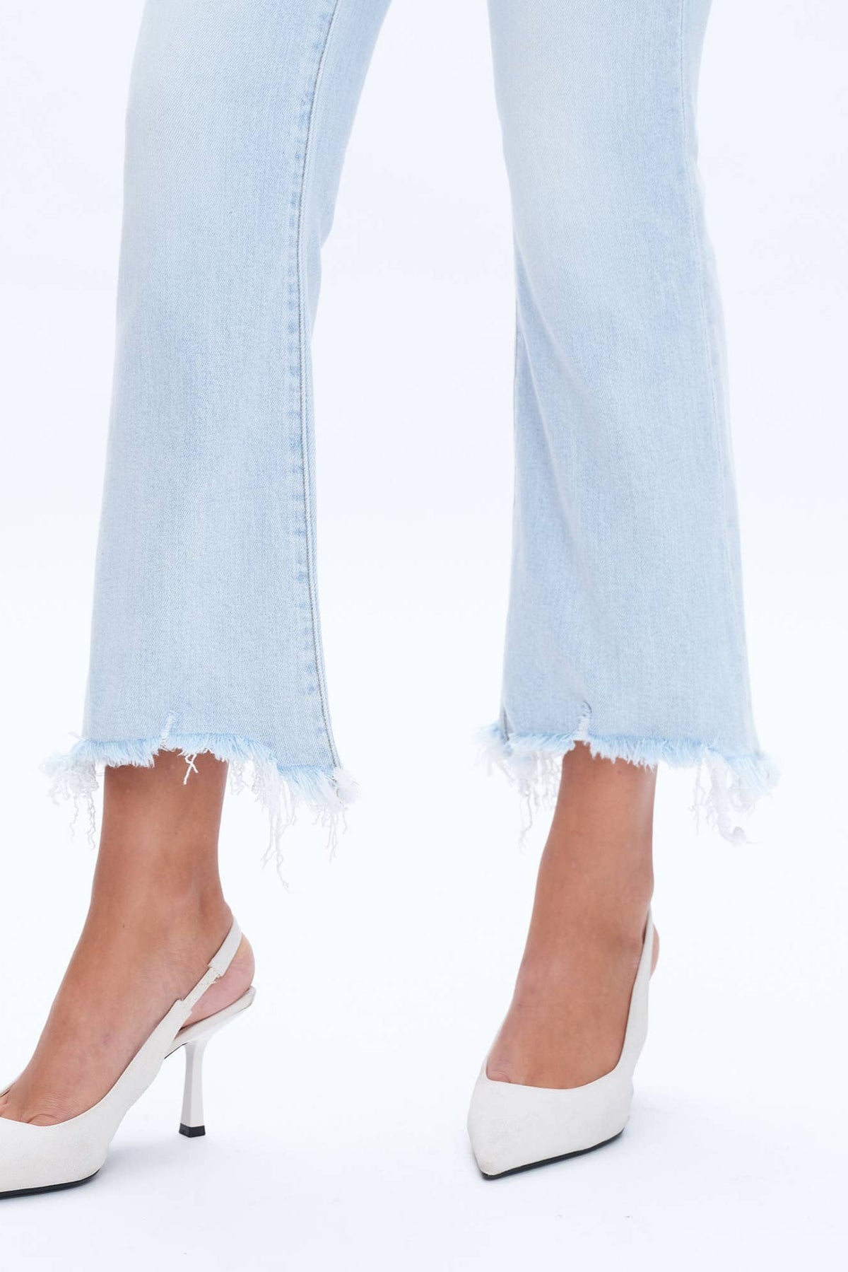 Bayeas High Rise Flare Denim Jeans with Frayed Hem