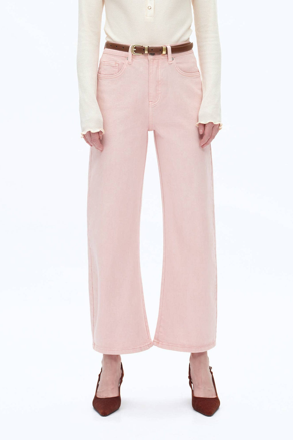 Bayeas Mid Rise Pink Barrel Jeans