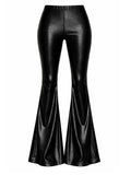 Black Faux Leather Snake Bell Bottoms Flare Pants