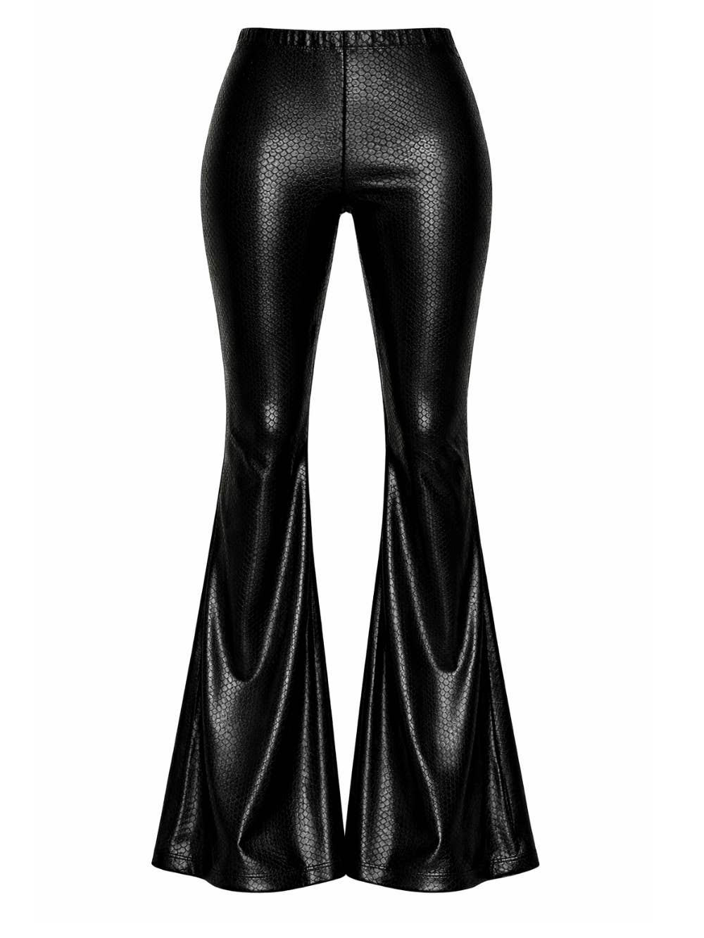 Black Faux Leather Snake Bell Bottoms Flare Pants