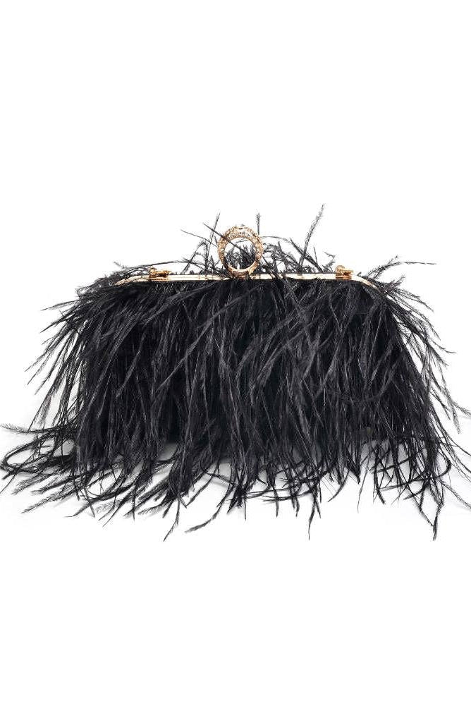 Black Harlow Feather Evening Bag