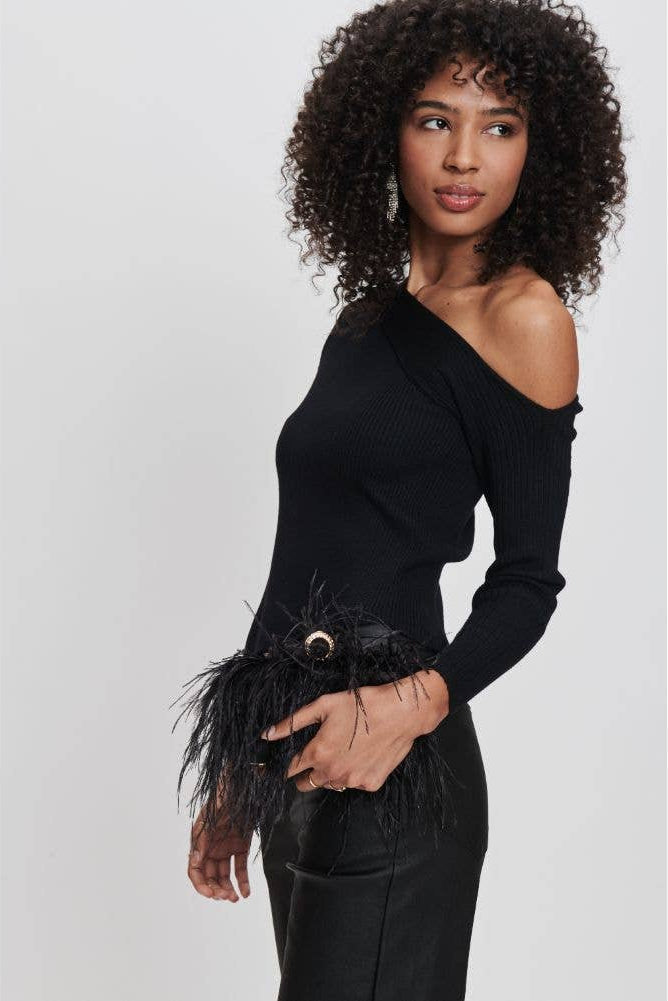 Black Harlow Feather Evening Bag