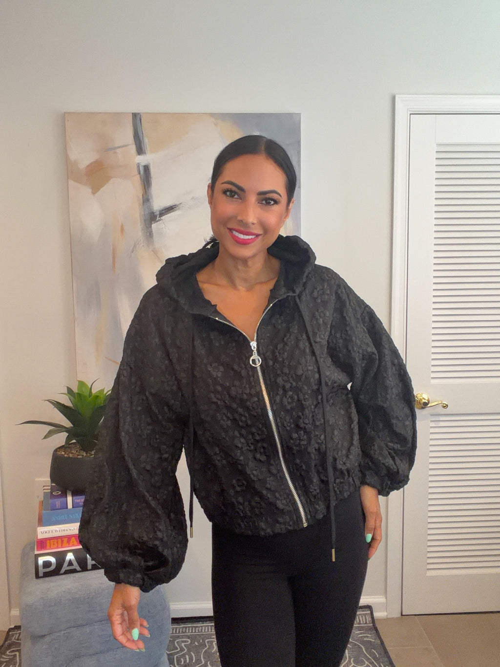 Black Cropped Floral Texture Jacket