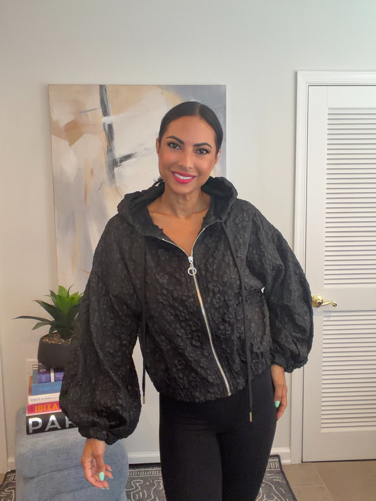 Black Cropped Floral Texture Jacket