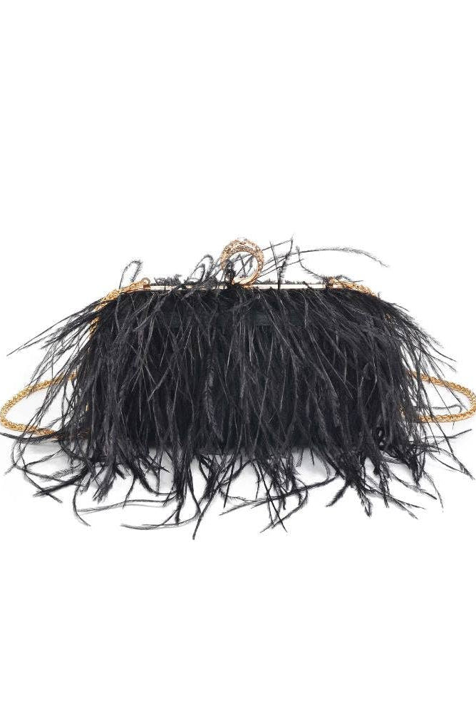 Black Harlow Feather Evening Bag