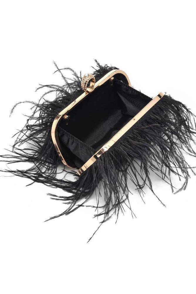 Black Harlow Feather Evening Bag