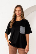 Black Oversized 1/2 Sleeve Top with Front Pocket