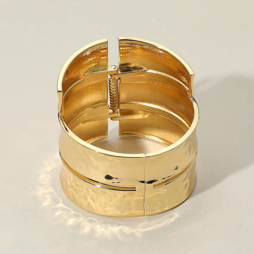 Bold Wide Textured Metal Hinged Bangle Bracelet