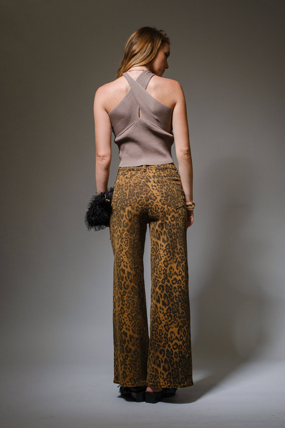 Blue B Dark Leopard Print Cut-Out Rhinestone Jeans