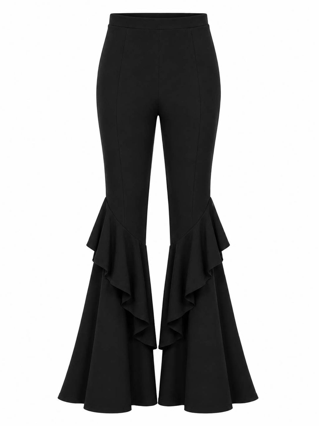 Black Ruffle Bell Bottom Pants