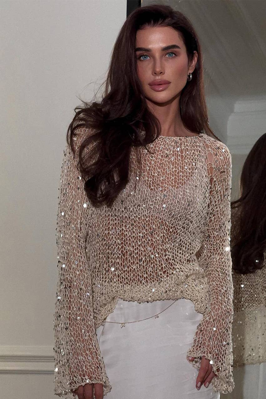 Champagne Sequin Embellished Knit Top