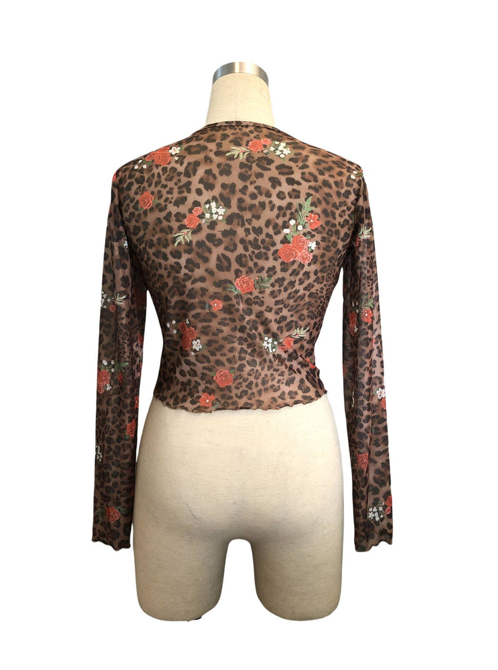 Coffee Leopard Floral Mesh Crop Top