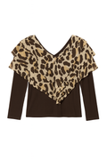 Brown Leopard Ruffle Layered Long Sleeve Top