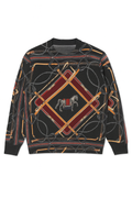 Black Red Equestrian Print Lightweight Sweater