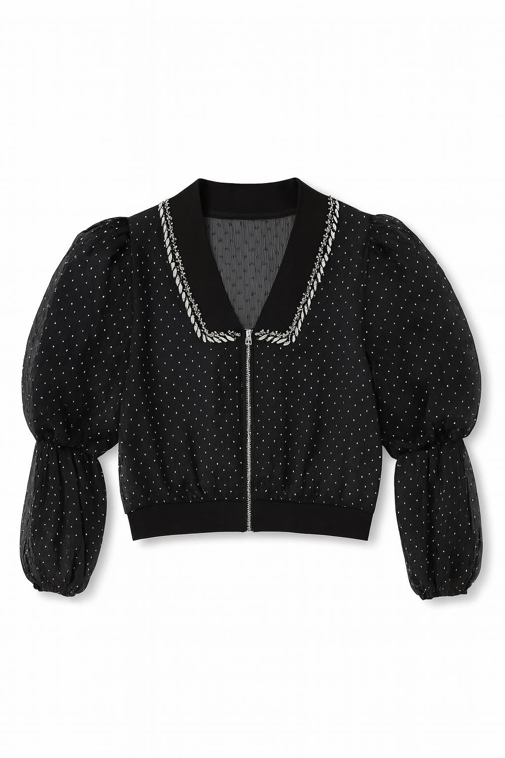 Black Embellished Sheer Sleeve Jacket