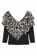 Black Leopard Ruffle Long Sleeve Top