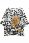 Black Sun Leopard Print Graphic Knit Top