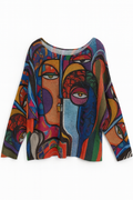 Blue Picasso Abstract Face Knit Sweater