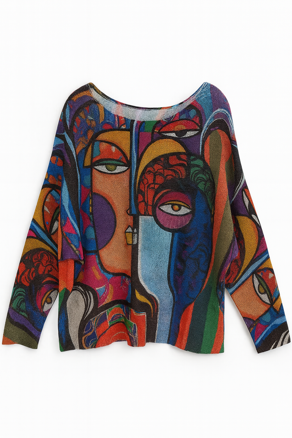Blue Picasso Abstract Face Knit Sweater