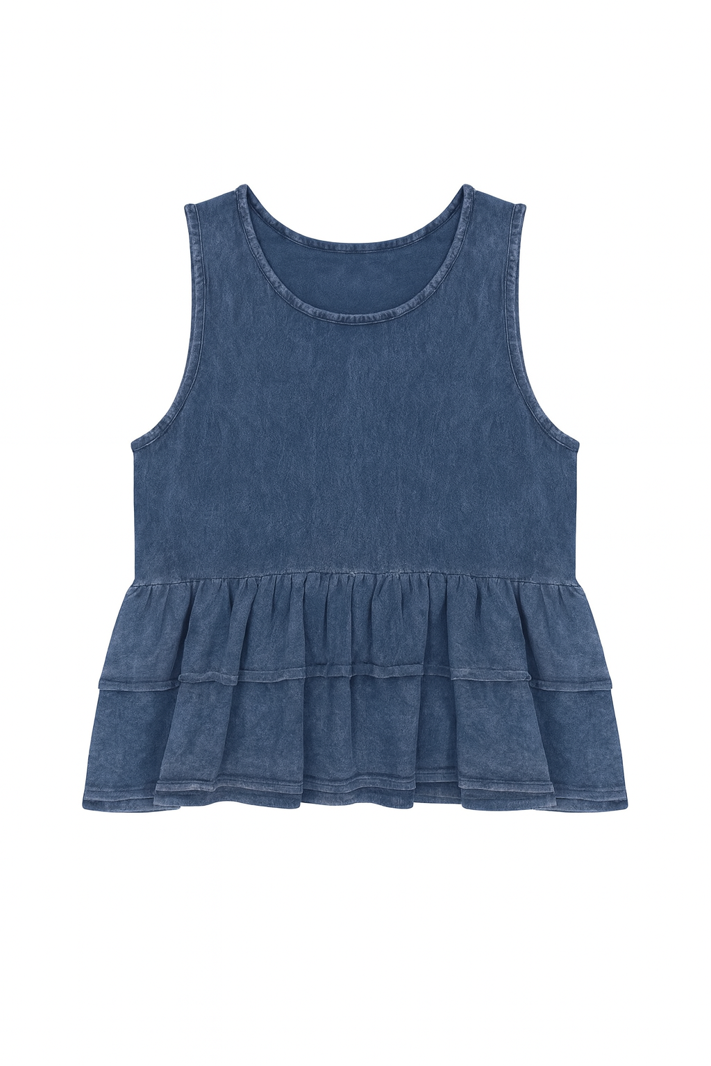 Blue Ruffle Peplum Sleeveless Top