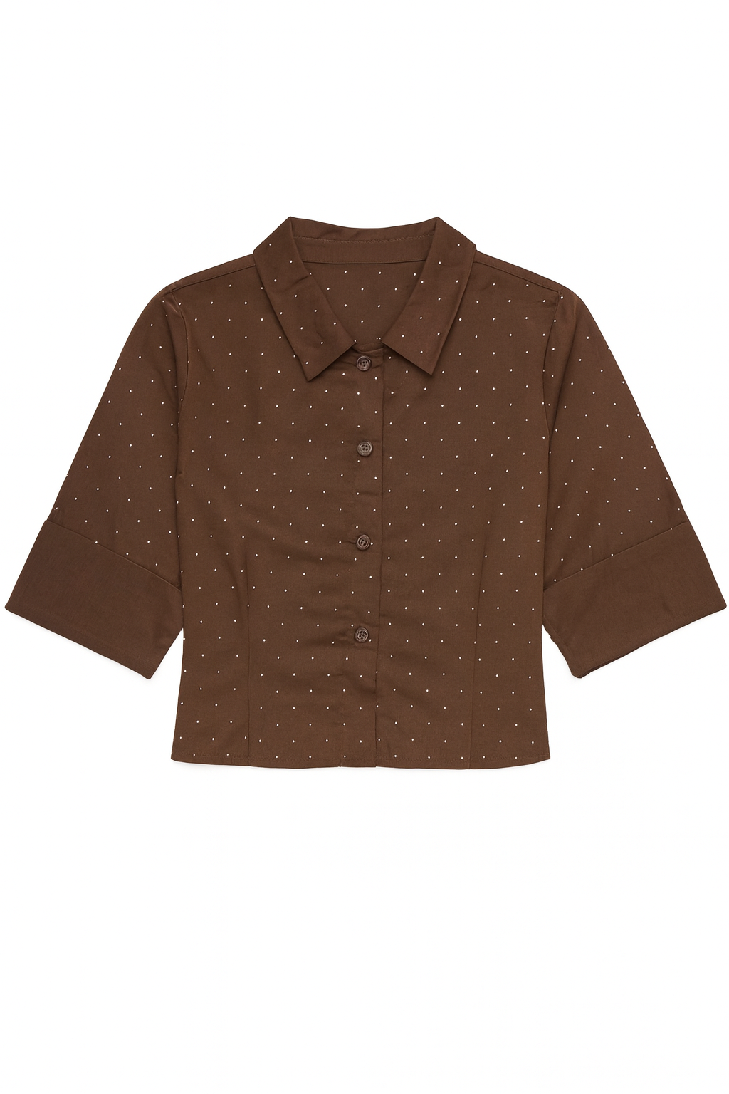 Brown Crystal Cropped Button Top