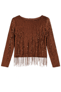 Bronze Sequin Fringe Embellished Top