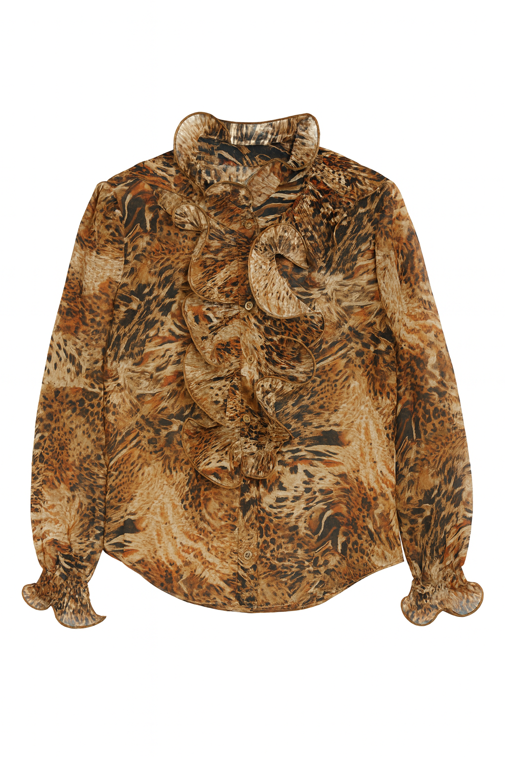Animal Print Ruffle Long Sleeve Blouse
