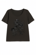 Black Embellished Floral Graphic Top