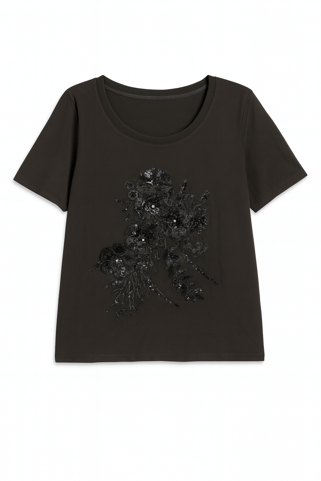 Black Embellished Floral Graphic Top